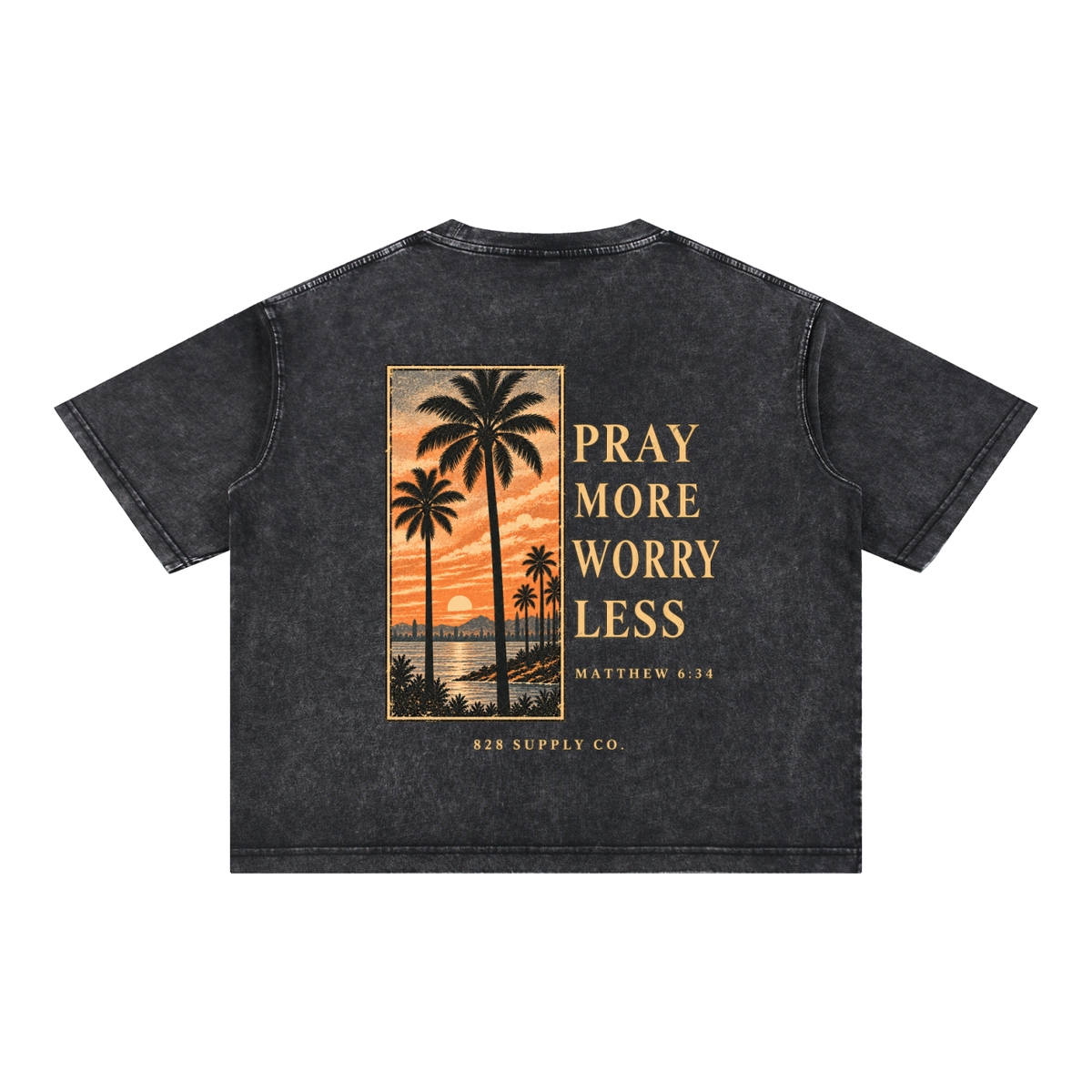 Pray More Worry Less - Mineral Wash Boxy 100% Heavy Cotton T-Shirt